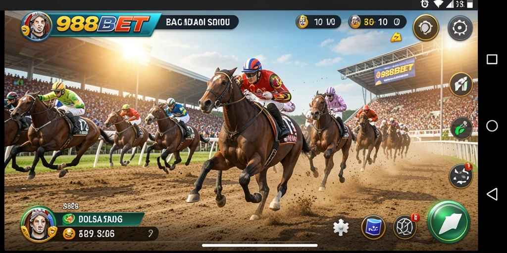 Gameplay 988BET menampilkan balapan mendebarkan dengan berbagai kendaraan.
