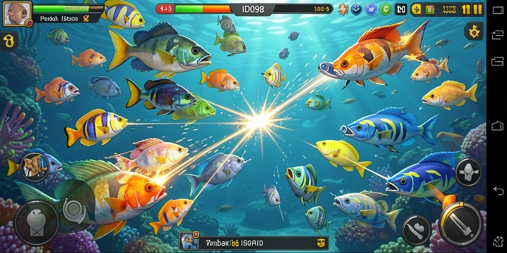 Screenshot gameplay Tembak Ikan yang intens dan penuh warna.