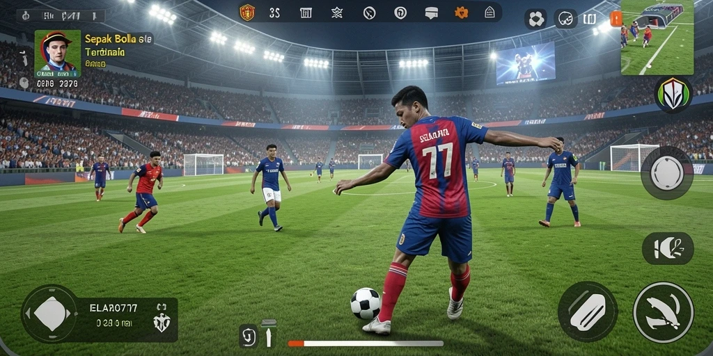Screenshot menampilkan aksi seru dalam pertandingan sepak bola.