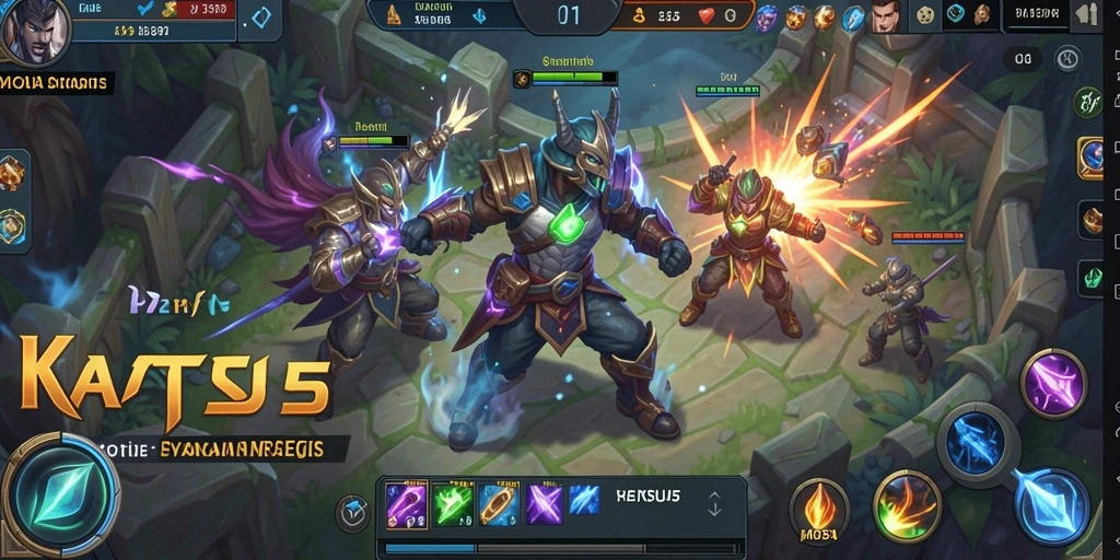 Tampilan screenshot KATSU5 dengan aksi pertempuran MOBA yang seru.